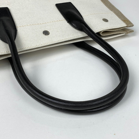 Saint Laurent Rive Gauche Tote Bag Logo Handbag Canvas Beige Black - Picture 10 of 10